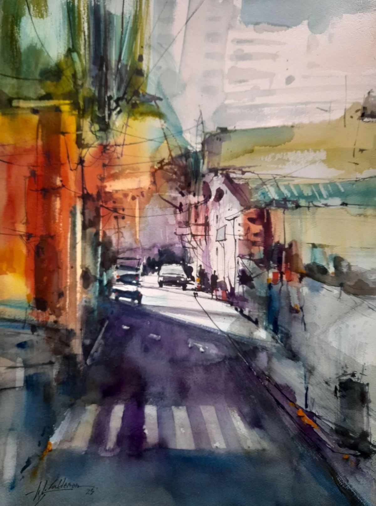 'MORNING LIGHT AT THE ALLEY' watercolor on paper, 2025