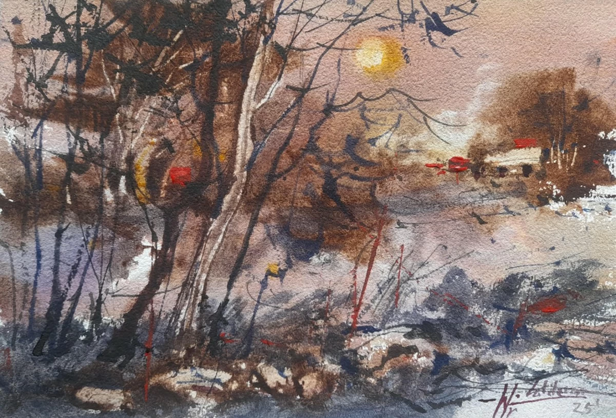 'RUSTIC MORNING' watercolor on paper, 2025