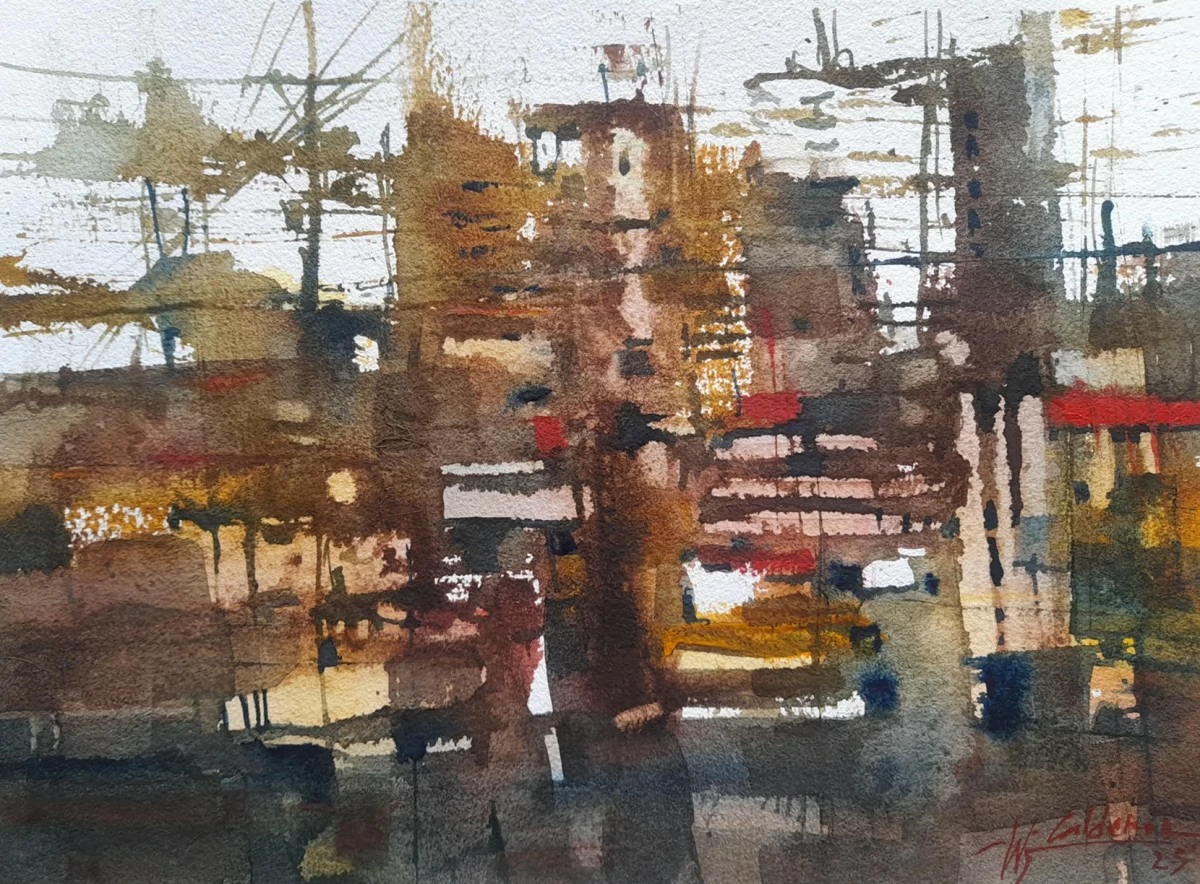 'PROGRESS' watercolor on paper, 2025