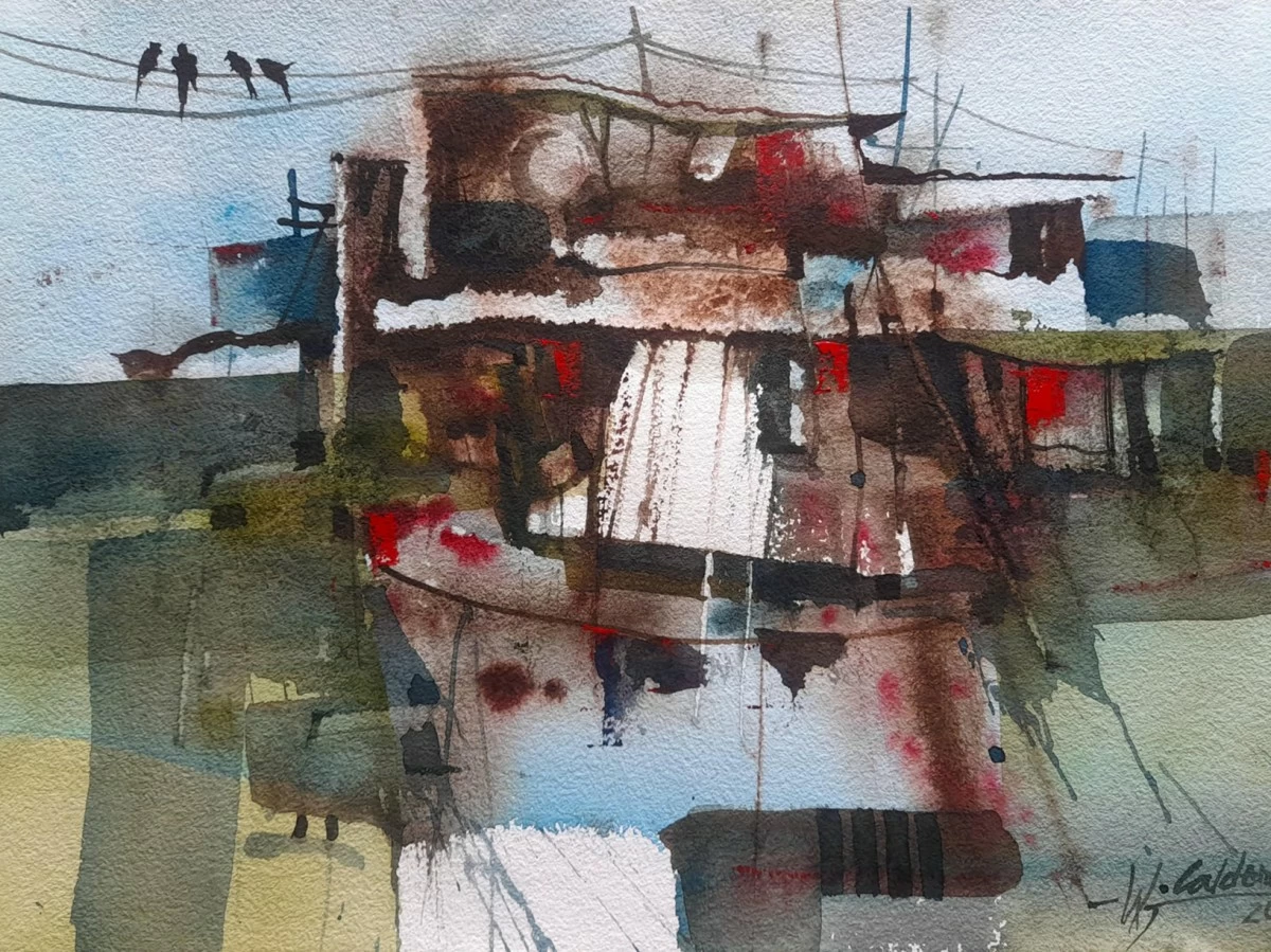 'FOUR LITTLE BIRDS AND THE SHANTY' watercolor on paper, 2025