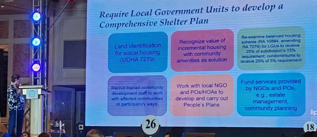 Dr. Mary Racelis, former director of Ateneo Institute of Philippine Culture, discusses housing opportunities for the marginalized sector.