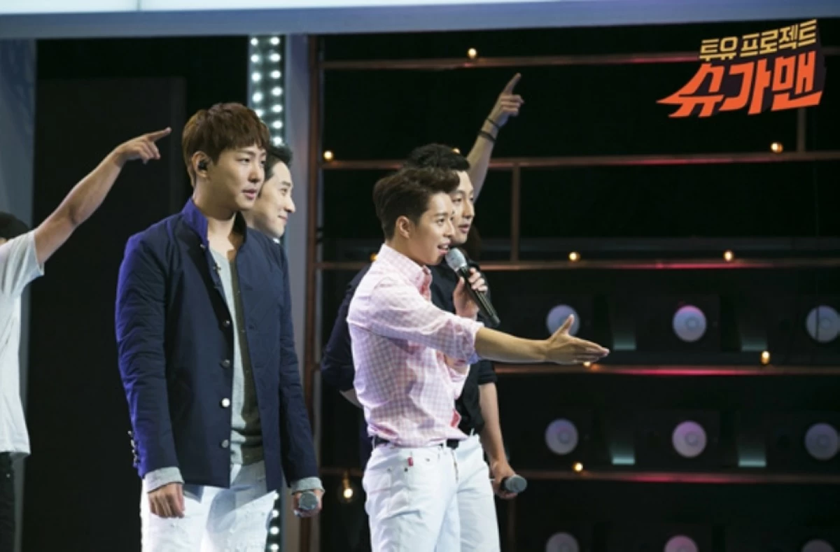 Korean boy group F-IV performing on the show 