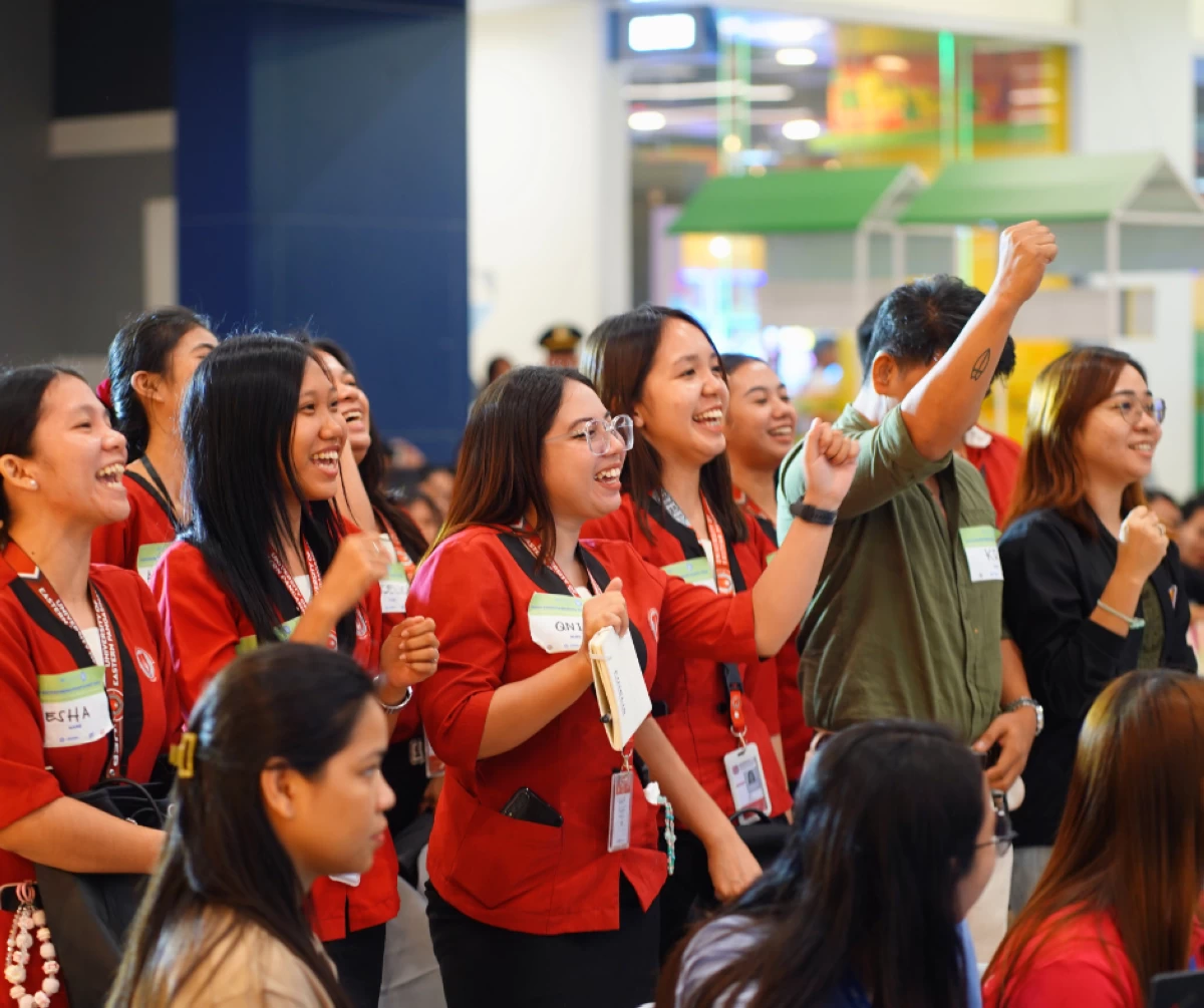 Students from University of Eastern Pangasinan cheer for their schoolmates as they were announced as 1st Runner Up in the Business Pitch Competition