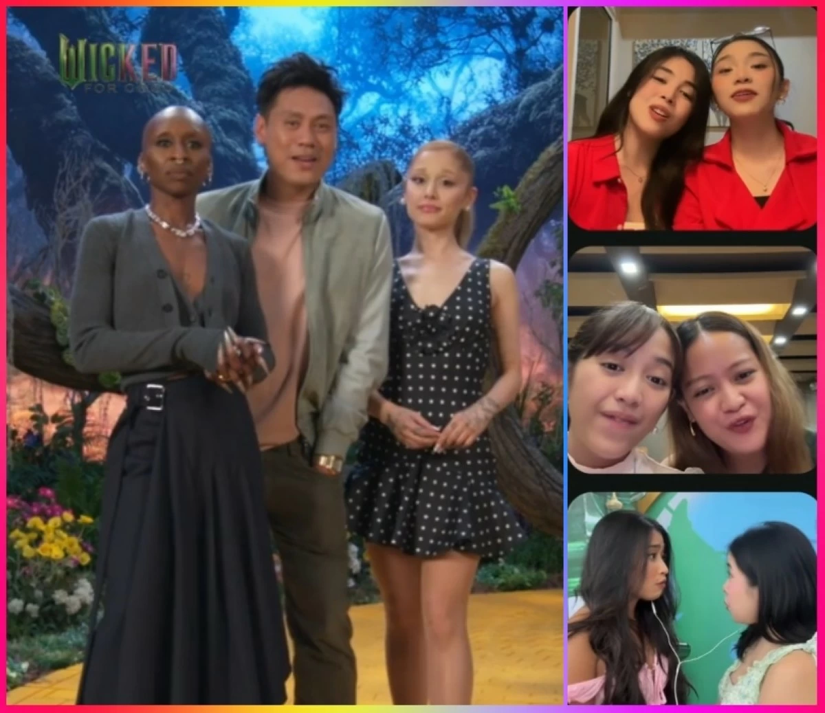 Cynthia Erivo, Jon M. Chu and Ariana Grande (left) announcing the winners (right) (Screenshots from Universal Pictures Philippines' TikTok account)