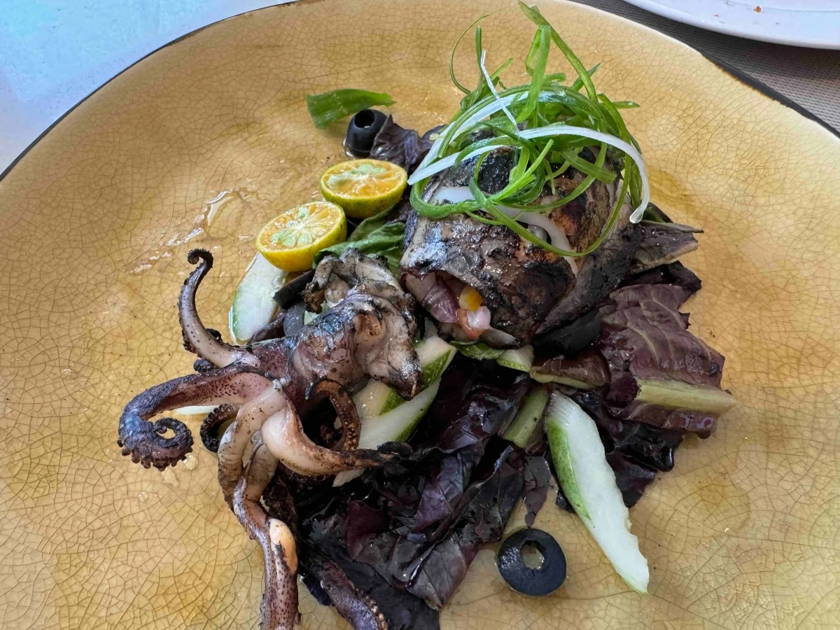 SEA AND SMOKE The stuffed squid is grilled to tenderness, its herbed rice filling capturing the taste of the coast in every bite