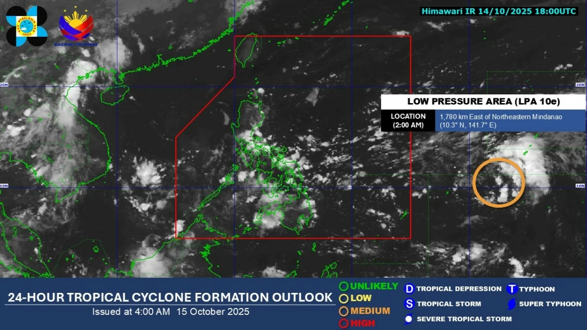 LPA east of Mindanao may develop into Tropical Depression Ramil within 24 to 48 hours — PAGASA
