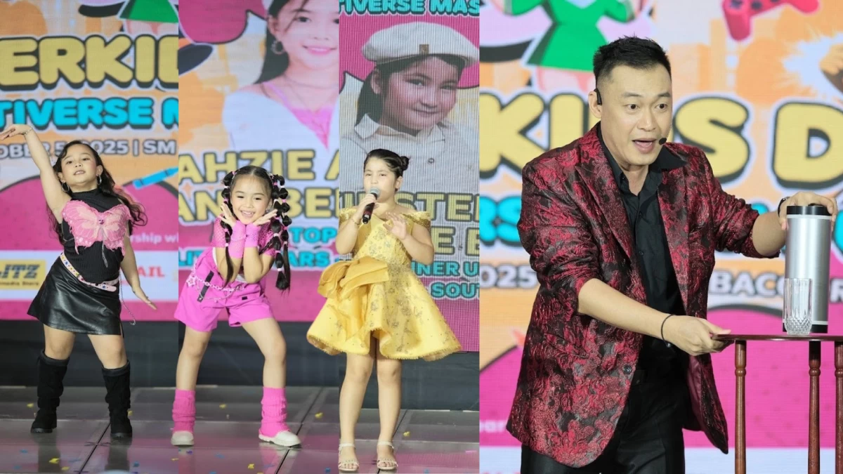 (From left): Wilbecka Marie Algabre (Top 7, SM City Santa Rosa), Yahzie Amber Jane Bendana (Top 6, SM City Batangas), and Kirsten Danielle Ball (2nd Runner-Up, SM City Trece Martires); and Pilipinas Got Talent 3rd Placer, Magicman Ody Sto. Domingo