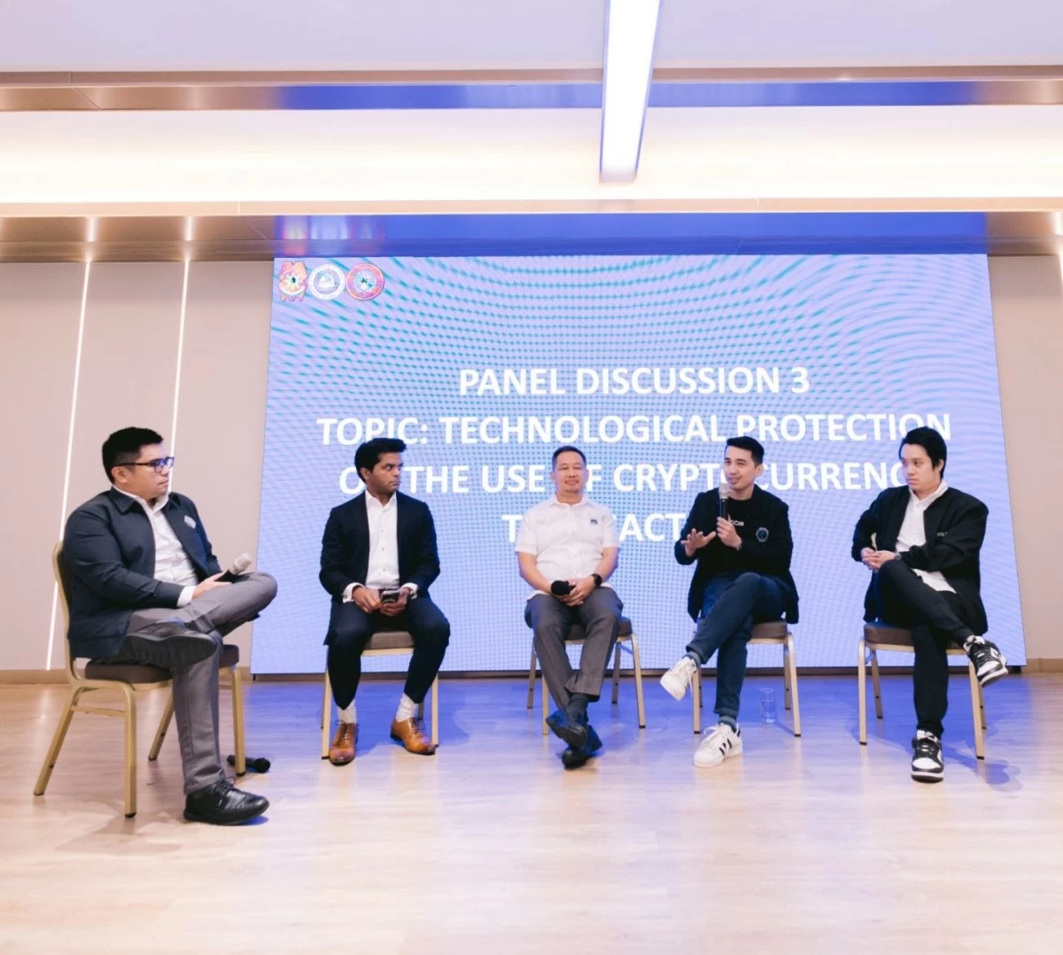 From left: Moderator, Atty. Paulo Montario M. Ong; Prashant Haldankar (SEKURO); Atty. Michel Montero (IBPAP); Miguel Geronilla (GCash); and Benjamin Thang (Coin.ph) having a panel discussion on 