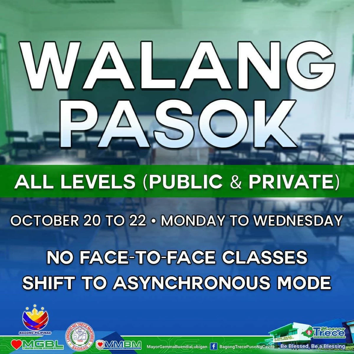 Announcement of face-to-face class suspension from Mayor Gemma Buendia Lubigan's Facebook page (MANILA BULLETIN)