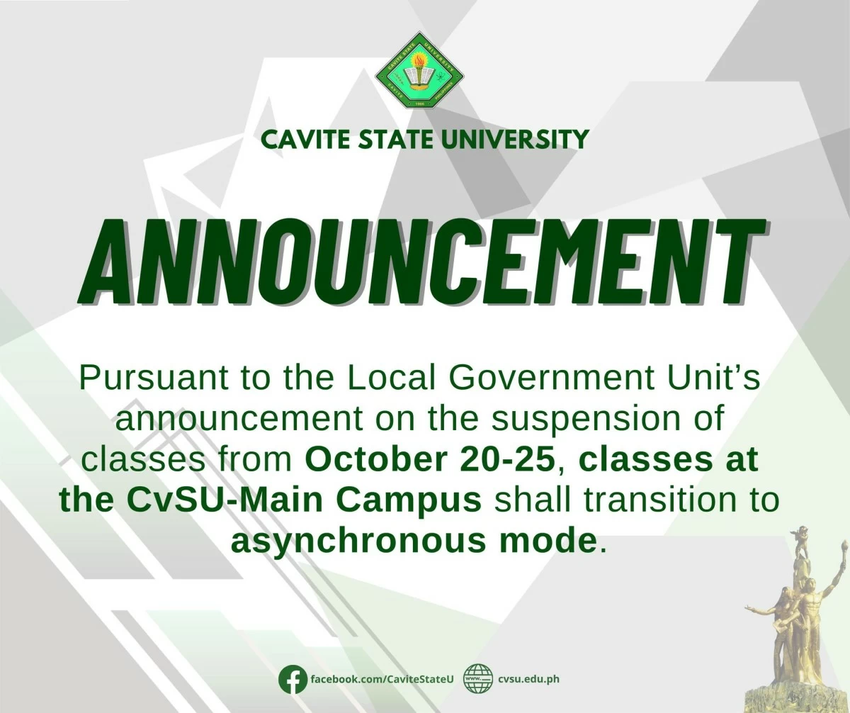 Implementation of asynchronous learning announcement from Cavite State University-Main Campus' Facebook page (MANILA BULLETIN)