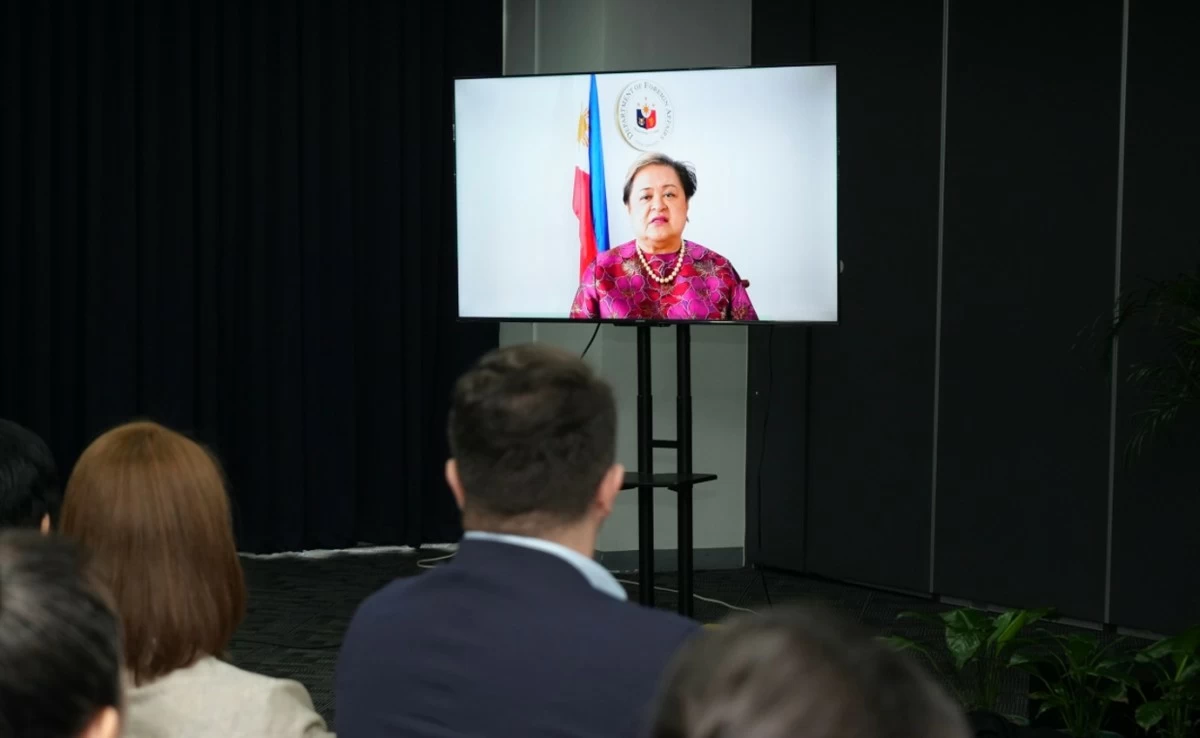IBF Chairperson and Secretary of Foreign Affairs Ma. Theresa P. Lazaro addresses the guests in a video message.