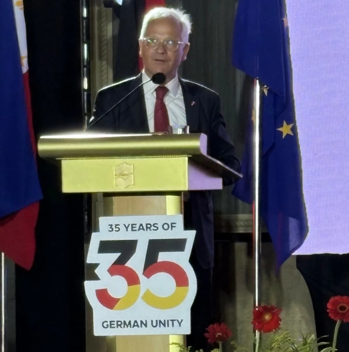 Ambassador Dr. Andreas Michael Pfaffernoschke of the Embassy of the Federal Republic of Germany delivers his opening remarks during the event.