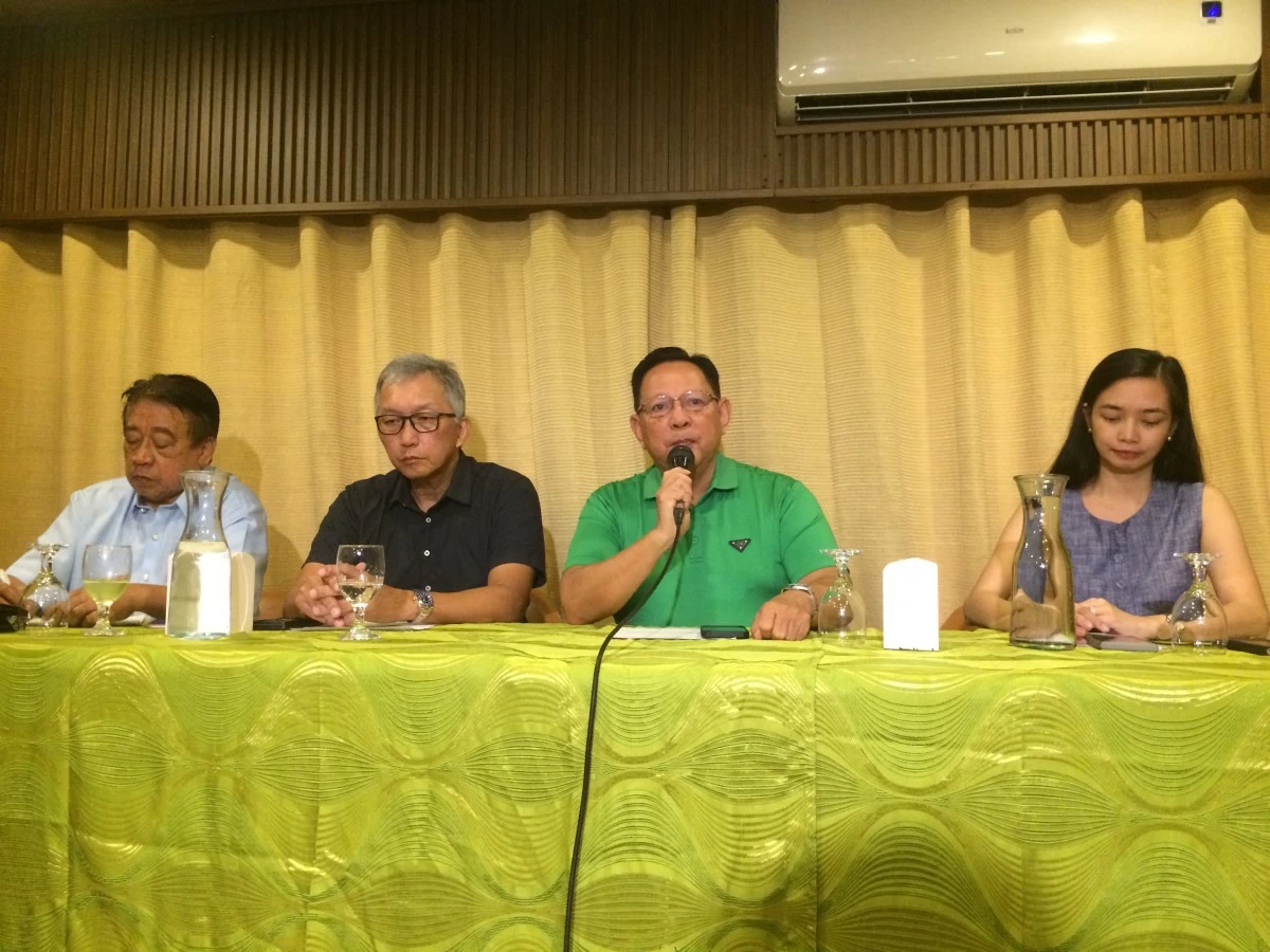 Lawyer Raul Lambino, chairman of the Association for Philippines-China Understanding (APCU), speaks at a press conference in Quezon City on Oct. 21, 2025 where he tagged as an 