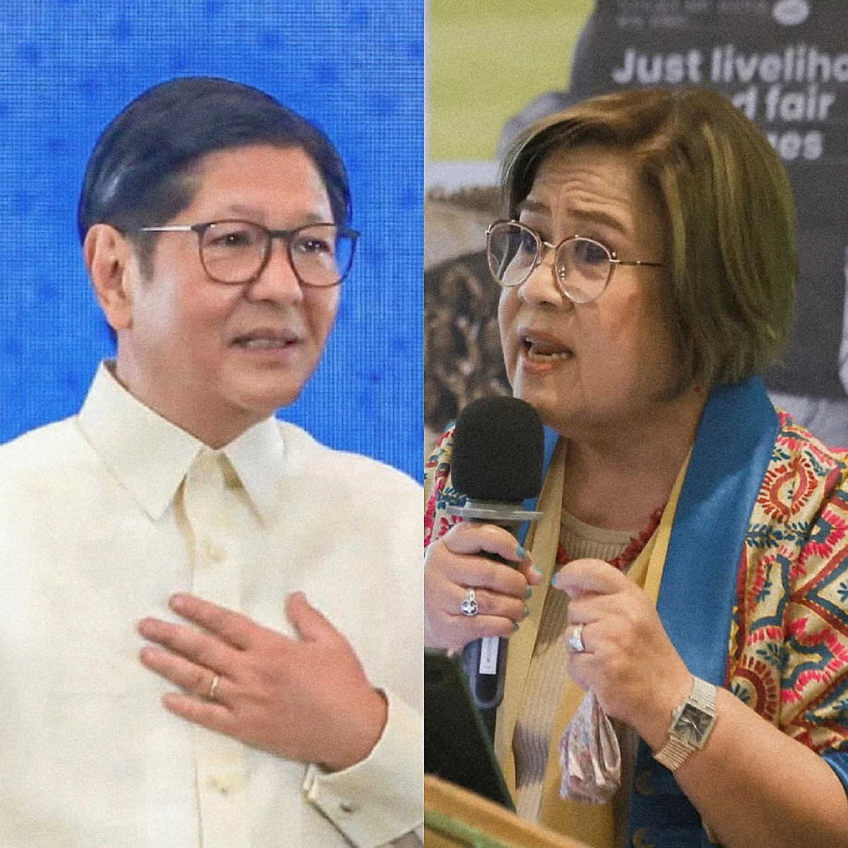 President Ferdinand "Bongbong" Marcos Jr. (left) Mamamayang Liberal (ML) Party-list Rep. Leila de Lima (Facebook)