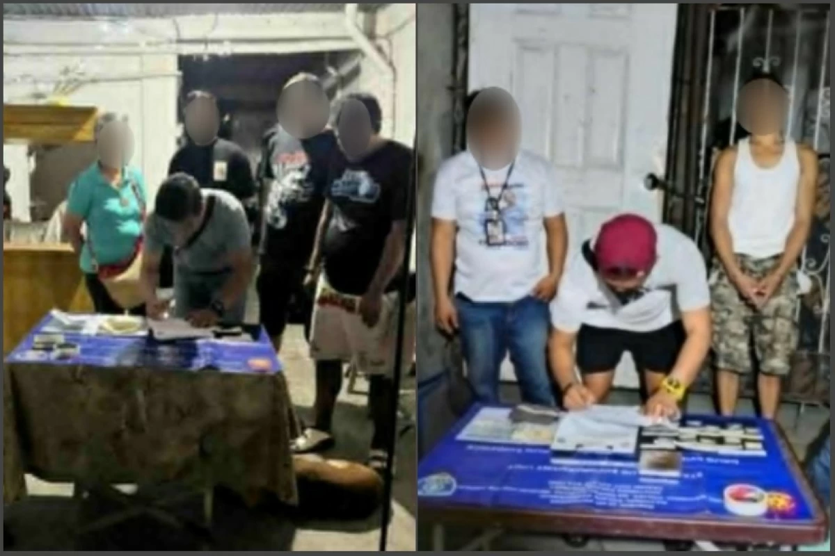 The Taguig police with the suspects (Photos from Taguig police / SPD)