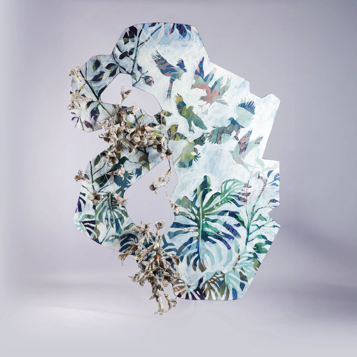 The upcycled paper flowers in “Birds of Freedom” are made by the women of Kasilawan Cooperative in Makati. 