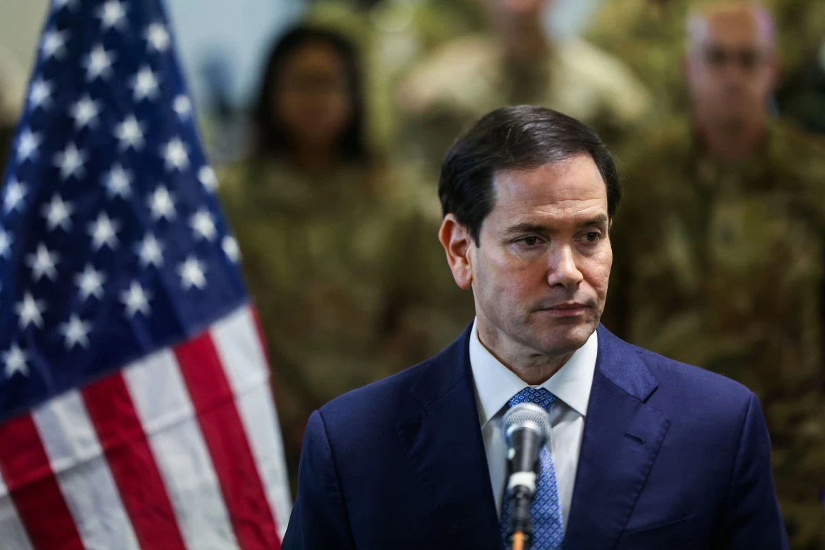 US Secretary of State Marco Rubio speaks to the media after visiting the Civil-Military Coordination Center in  southern Israel, Friday, Oct. 24, 2025. (Fadel Senna/Pool Photo via AP)