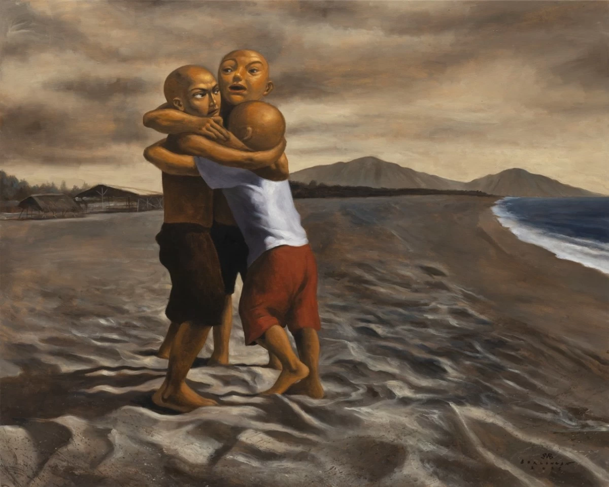 Wrestling by the Bay, 48 x 60 inches, acrylic on canvas, 2025. [IMAGES: Ames Yavuz Sydney]