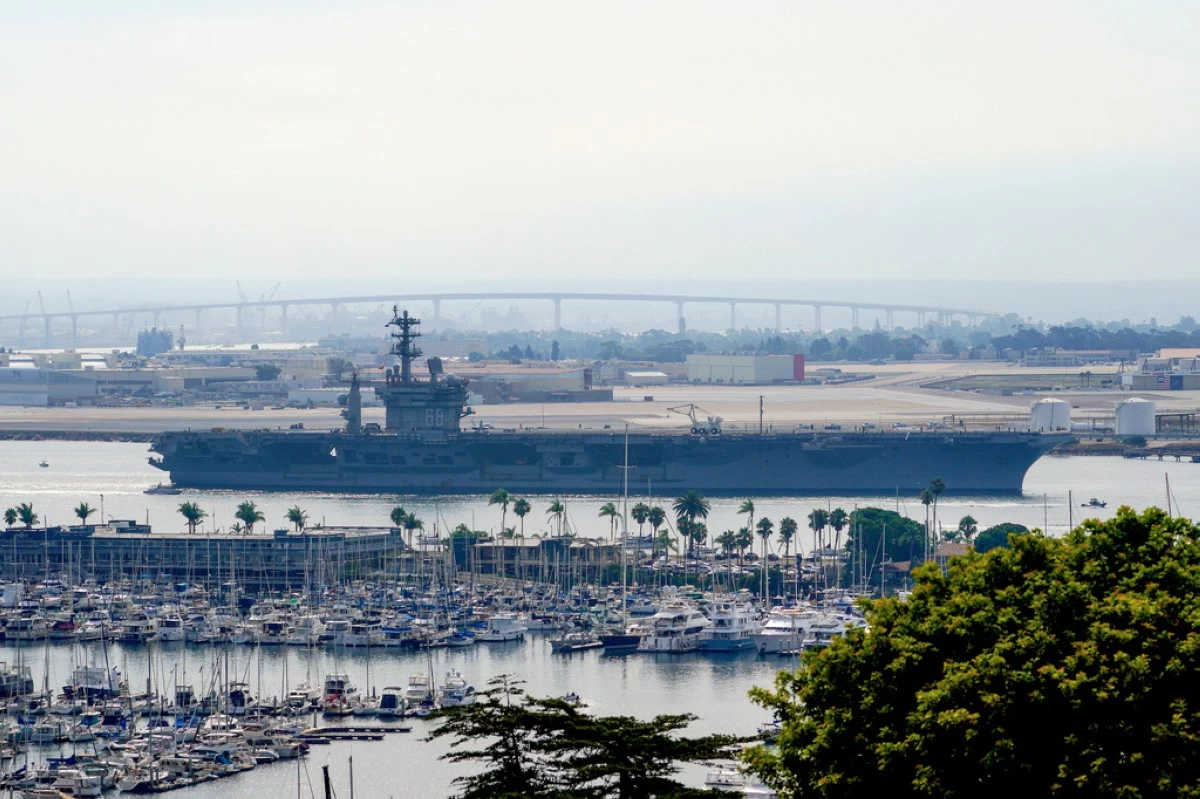 FILE - The USS Nimitz (CVN 68) departs San Diego Bay, Aug. 19, 2023, at Mission Beach, in San Diego. (Nelvin C. Cepeda/The San Diego Union-Tribune via AP, File)