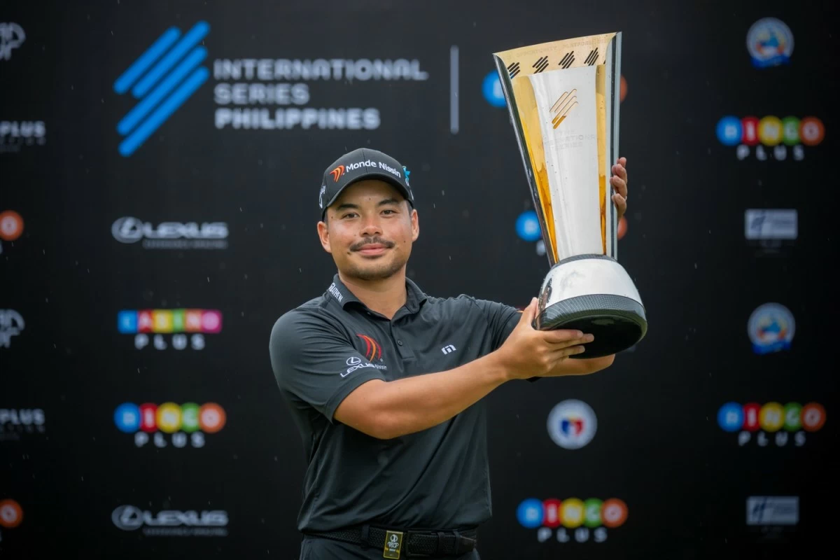 SANTA ROSA, PHILIPPINES:  Miguel Tabuena of the Philippines pictured on Sunday, October 26, 2025, 2025, during the trophy presentation for the 2025 International Series Philippines at Sta Elena Golf Club. The US$2,000,000 event is staged from October 23-26, 2025. Picture by Graham Uden / Asian Tour.