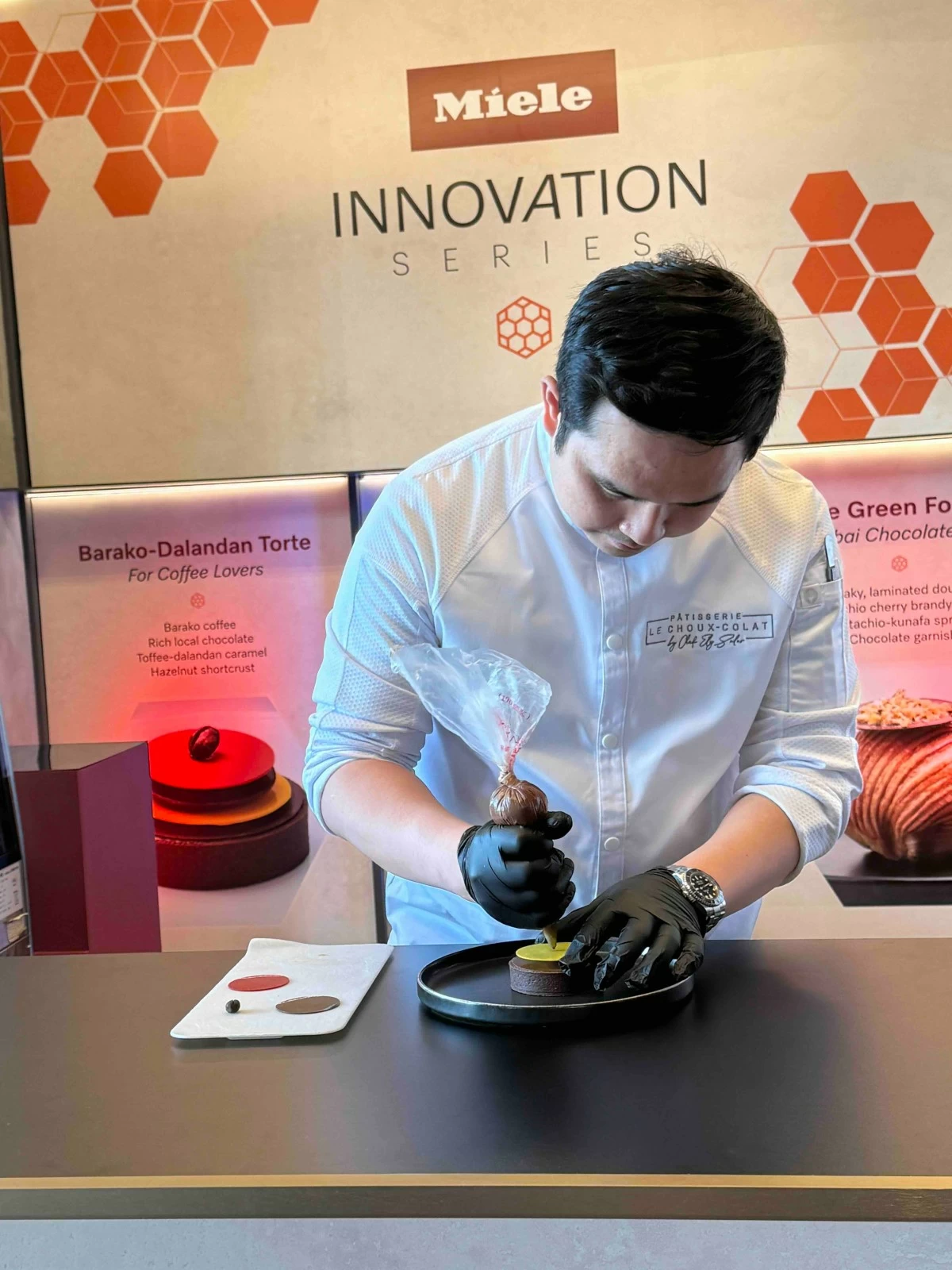 MASTERFUL EXECUTION Chef Ely Salar works his magic as he brings Chef Nouel’s pastries to life.