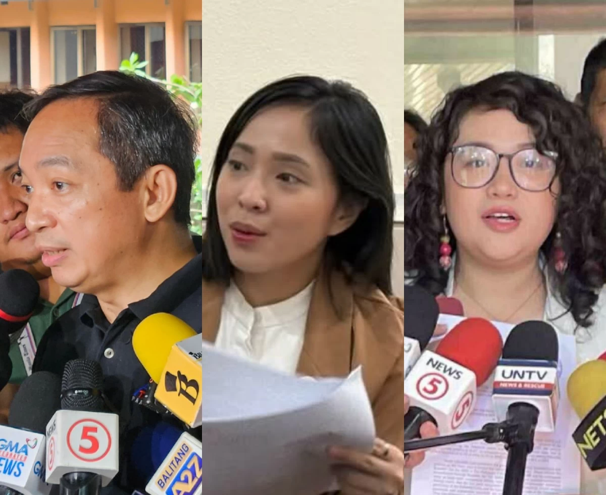 From left to right: ACT Teachers Party-list Rep. Antonio Tinio, Gabriela Party-list Rep. Sarah Elago, and Kabataan Party-list Rep. Renee Co (MANILA BULLETIN, Facebook)