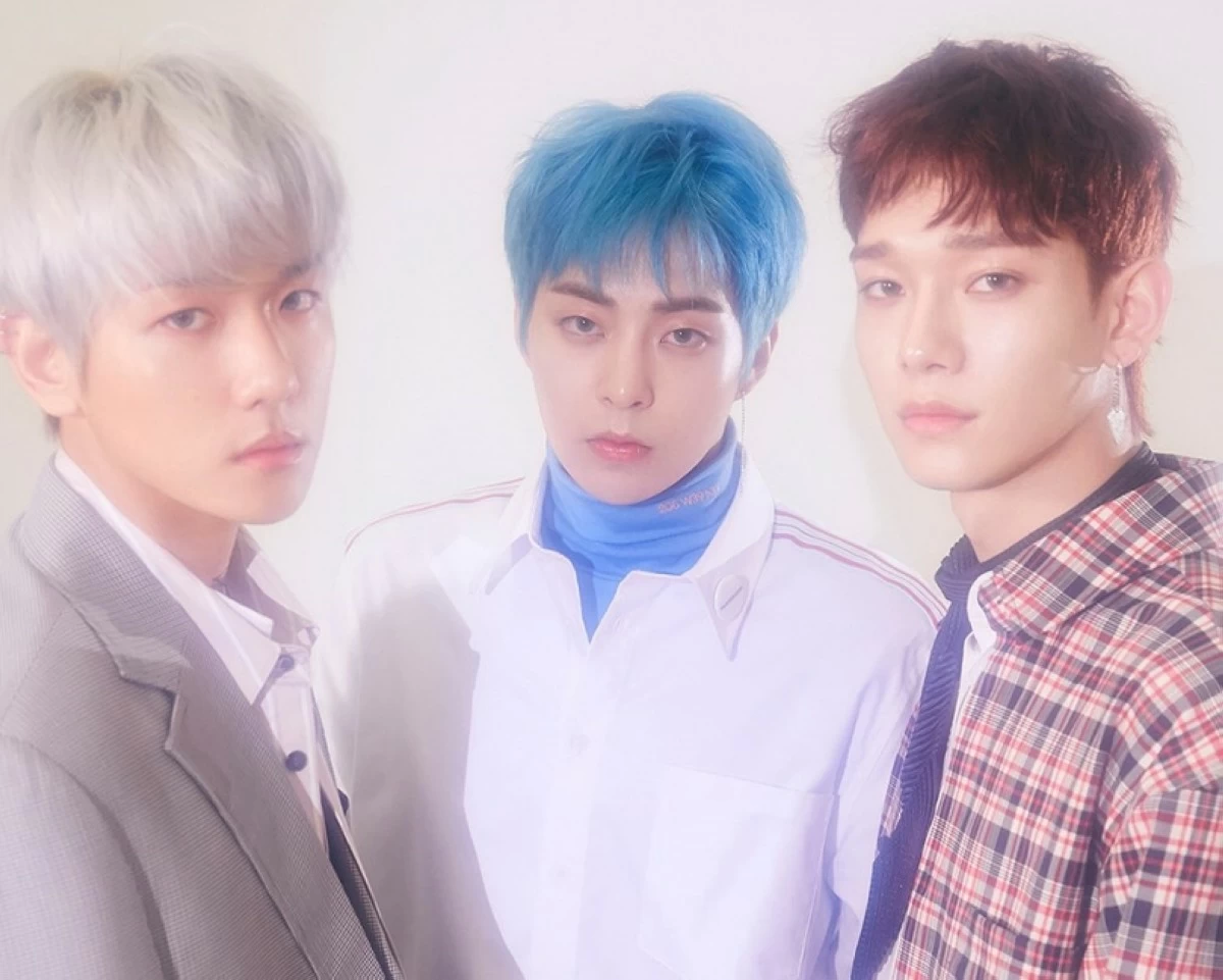 EXO-CBX members (from left) Baekhyun, Xiumin and Chen (X) 