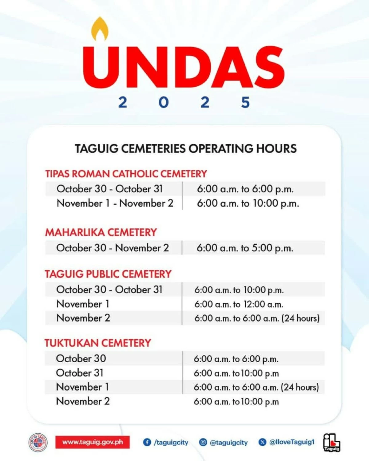 Advisory of the Taguig City government for Undas 2025 (Photos from the Taguig City government) 