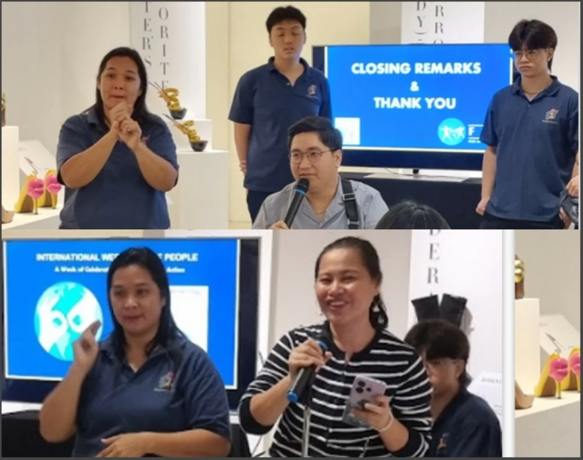 Hard-of-Hearing Group Philippines' Joanna Chan and Project Empower’s JD Castro sharing messages of gratitude and inclusion, thanking FSL4IPH and Yuchengco Museum for promoting accessibility (Photos from FSL4IPH)