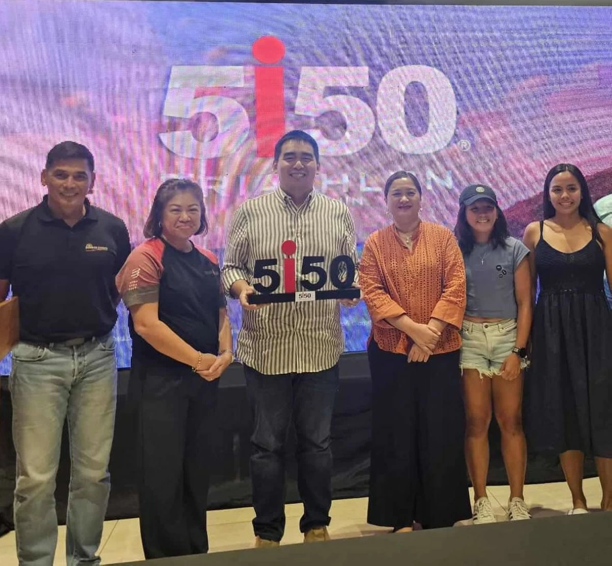 Present during the 5150 Camiguin launch are (from left) race director Julian Valencia, SEI president and general manager Princess Galura, Camiguin Gov. Xavier Romualdo, DOT Region X director Elaine Unchuan and triathletes Khimberly Casinillo and Sofia Calvo.