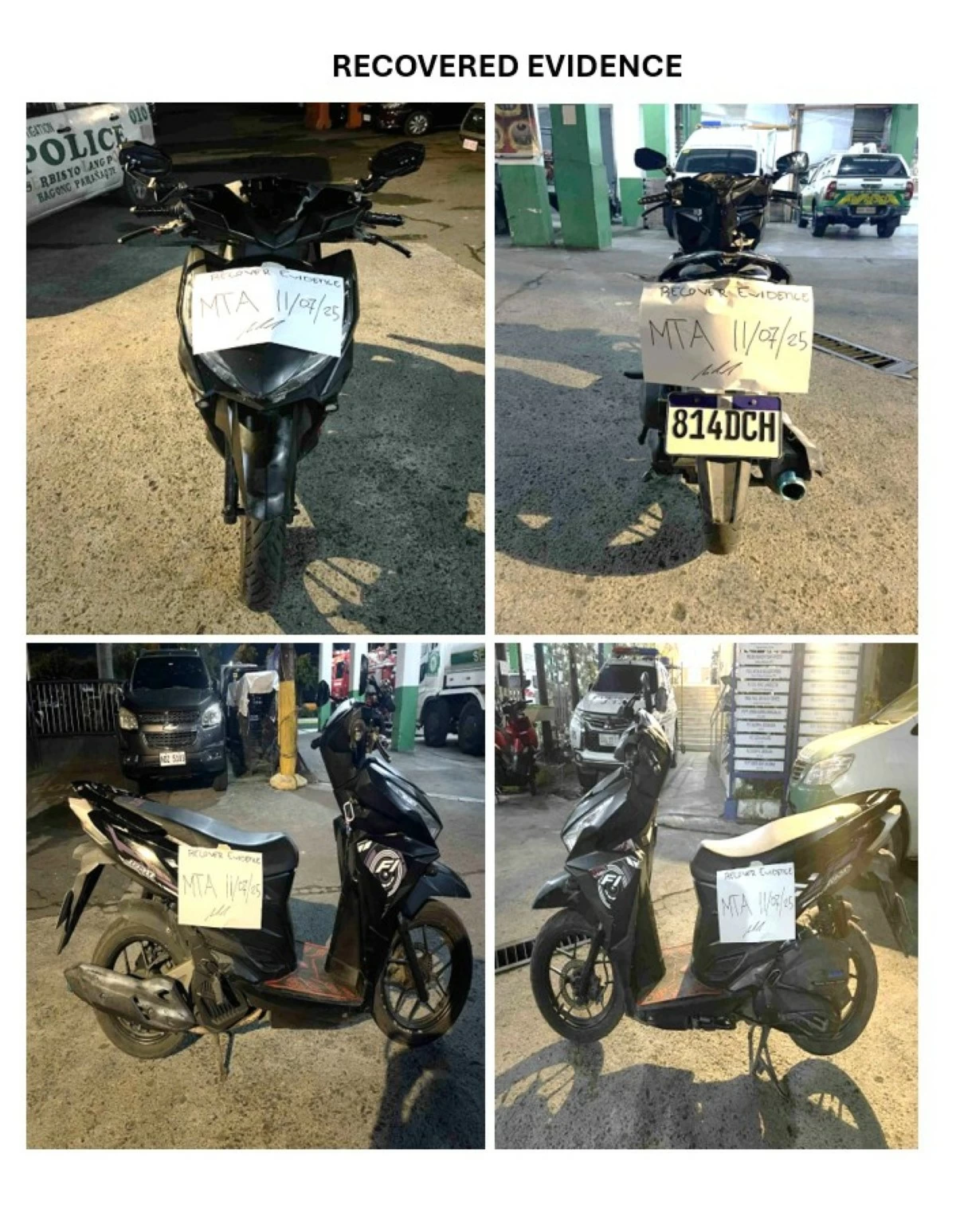 The recovered motorcycle (Photo from Paranaque City Police)