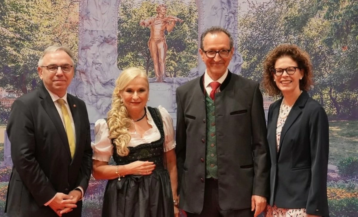 Ambassador Nicolas Brühl of the Swiss Embassy, Mme. Roswitha Brieger, Ambassador Johann Brieger, and Mme. Dr. Denise Claudine Brühl Moser.