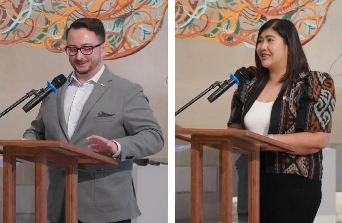Delivering their messages: Arkadiusz Jan Tracz, spouse of the Hungarian ambassador to the Philippines, and Intramuros Administrator Atty. Joan Padilla