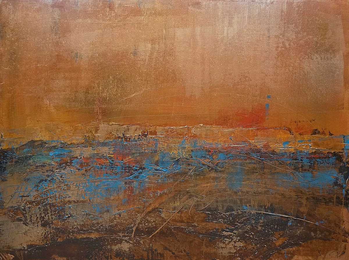 'LUMINOUS DIVIDE' acrylic and oil on canvas, 24x32 inches, 2025