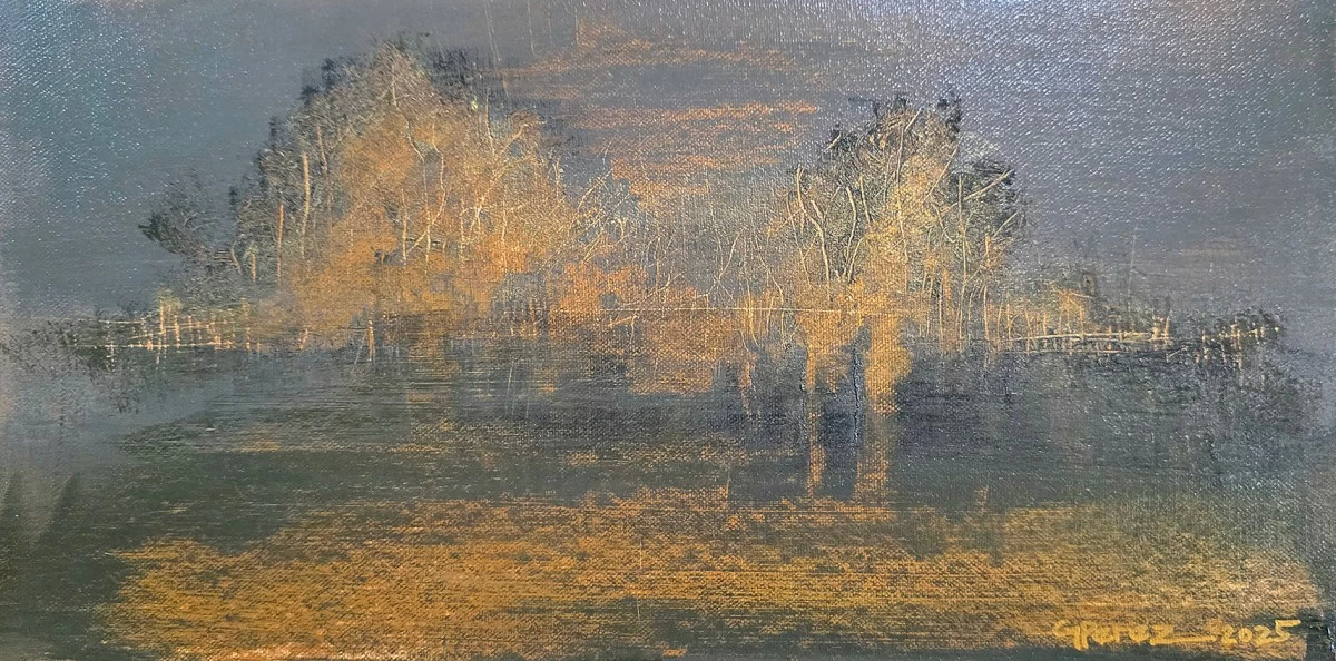 'THRESHOLD OF LIGHT' acrylic and oil on canvas, 8x16 inches, 2025