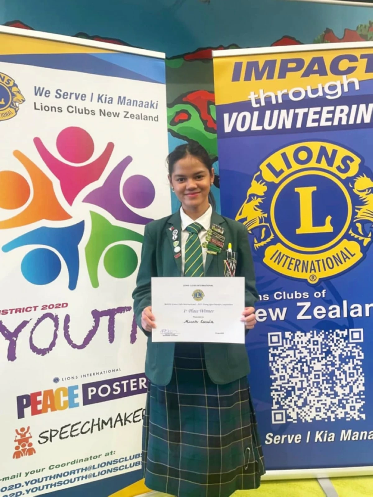 Micah Escala represents Southland at the 2025 Lions National Young Speechmaker Competition in New Plymouth and is named overall national winner. (Photo from Verdon College)