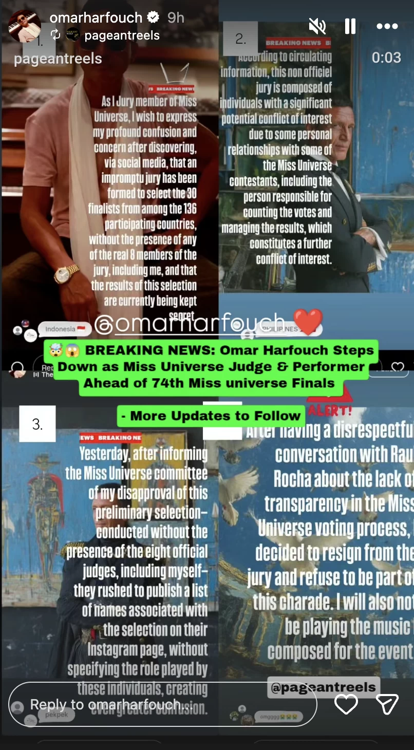 A series of Instagram Stories from Omar Harfouch.