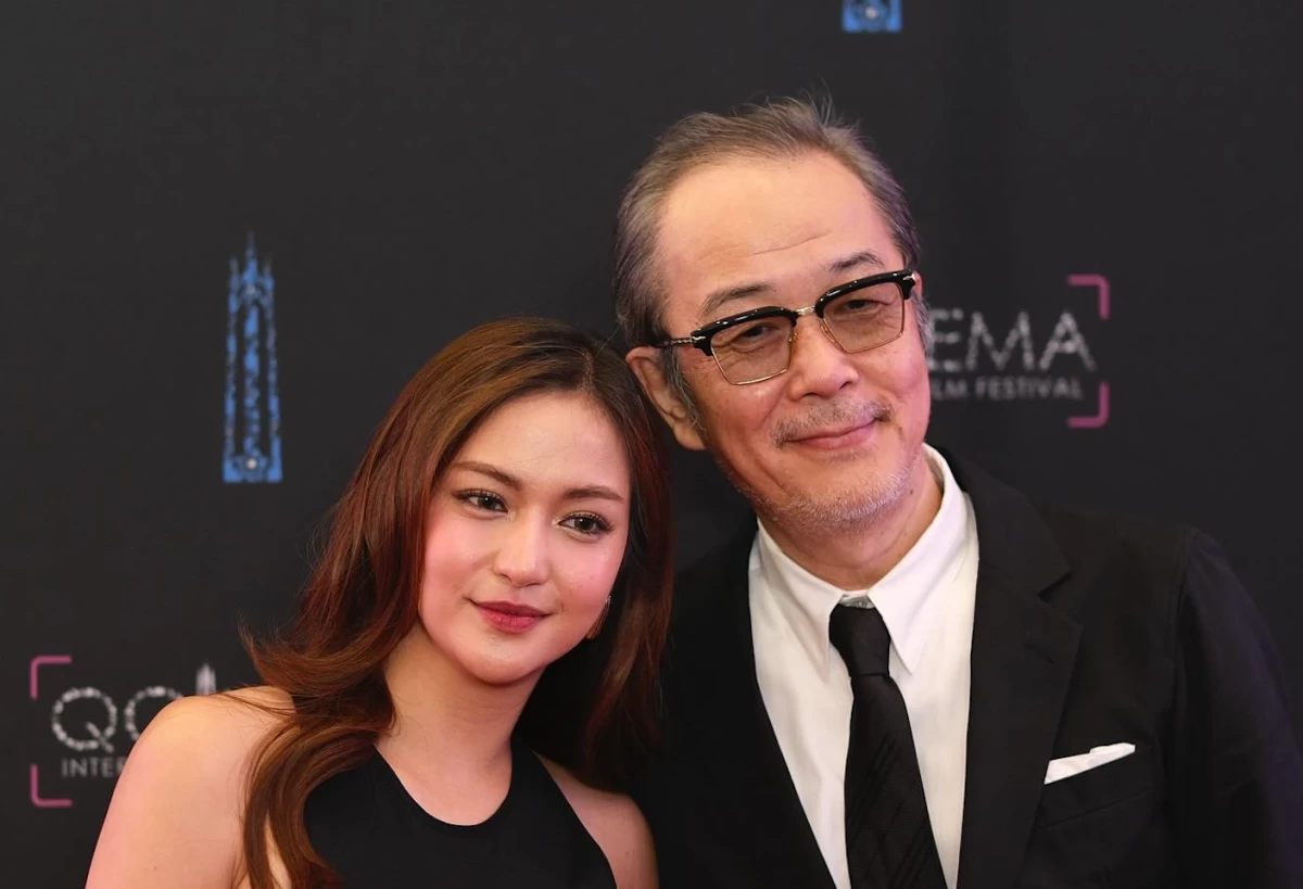 Acclaimed Japanese actor Lily Franky (right) and Filipino actress Charlie Dizon, stars of the movie 'Diamonds in the Sand.' (QCinema Facebook)