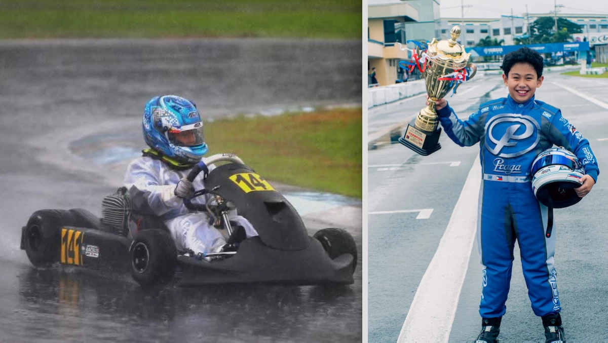 Antonio "Anton" Racelis in action. Right panel shows Racelis holding his trophy. (Contributed photo)