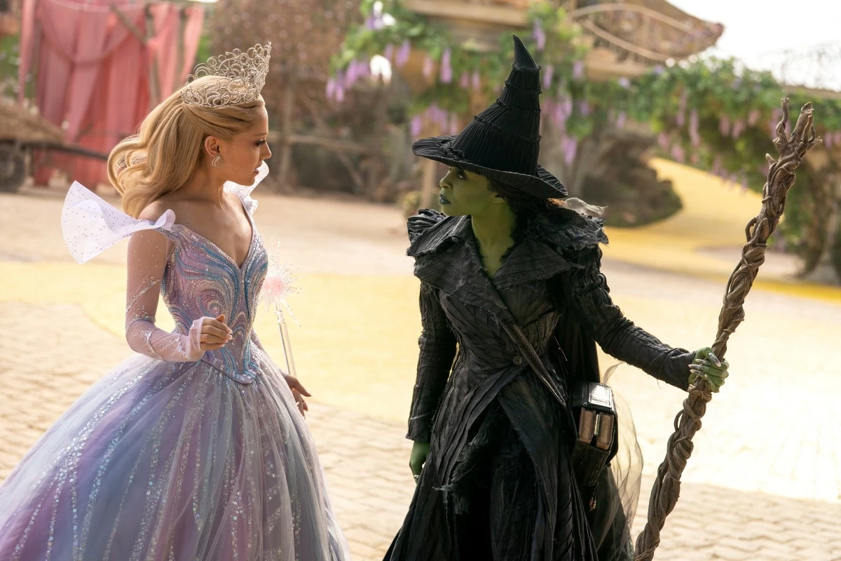 Ariana Grande (left) is Glinda and Cynthia Erivo is Elphaba in 'Wicked: For Good.' (Images courtesy of Universal Pictures)