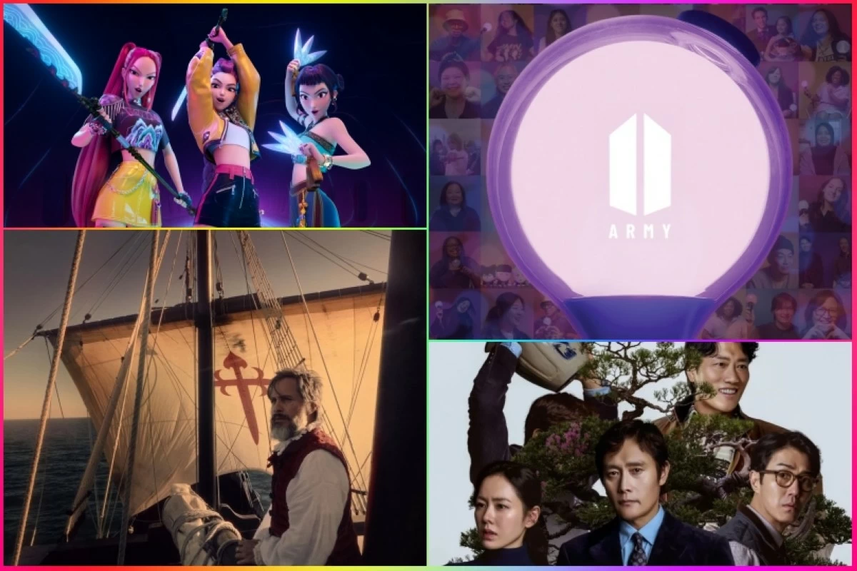 (Clockwise from top left) "KPop Demon Hunters," "BTS ARMY: Forever We Are Young," "No Other Choice" and "Magellan" (Netflix, Trafalgar Releasing, CJENM, Black Cap Pictures, TEN17P)