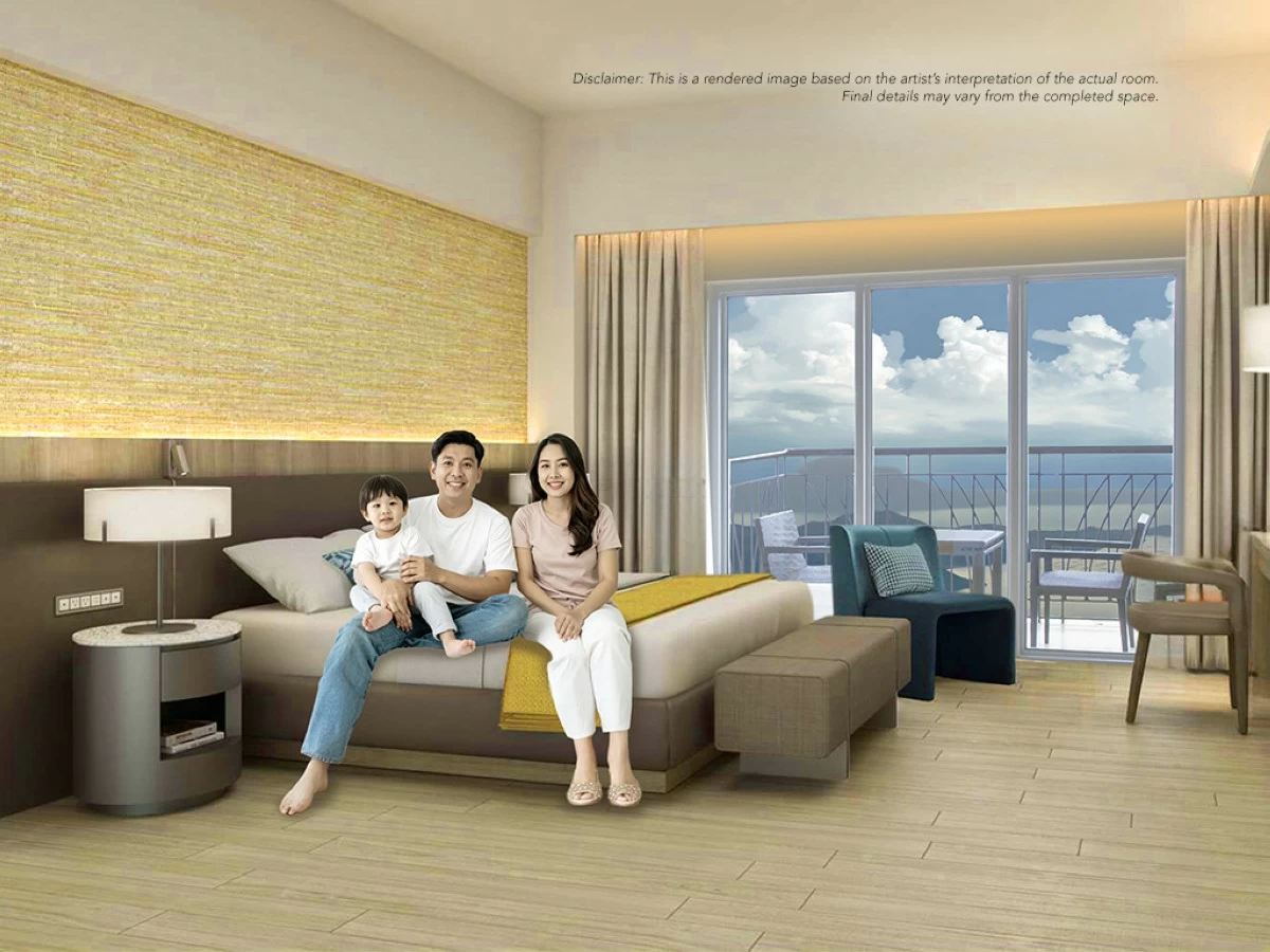 Artist’s perspective rendered photo: The new look of the Batangas Suite bedroom, ideally located with the best view of the Taal Lake