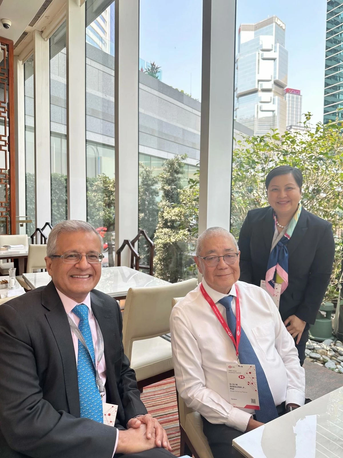 BSP Governor Dr. Eli Remolona, Jr. together with Sandeep Uppal and Corrie Purisima at HSBC's Global Investment Summit