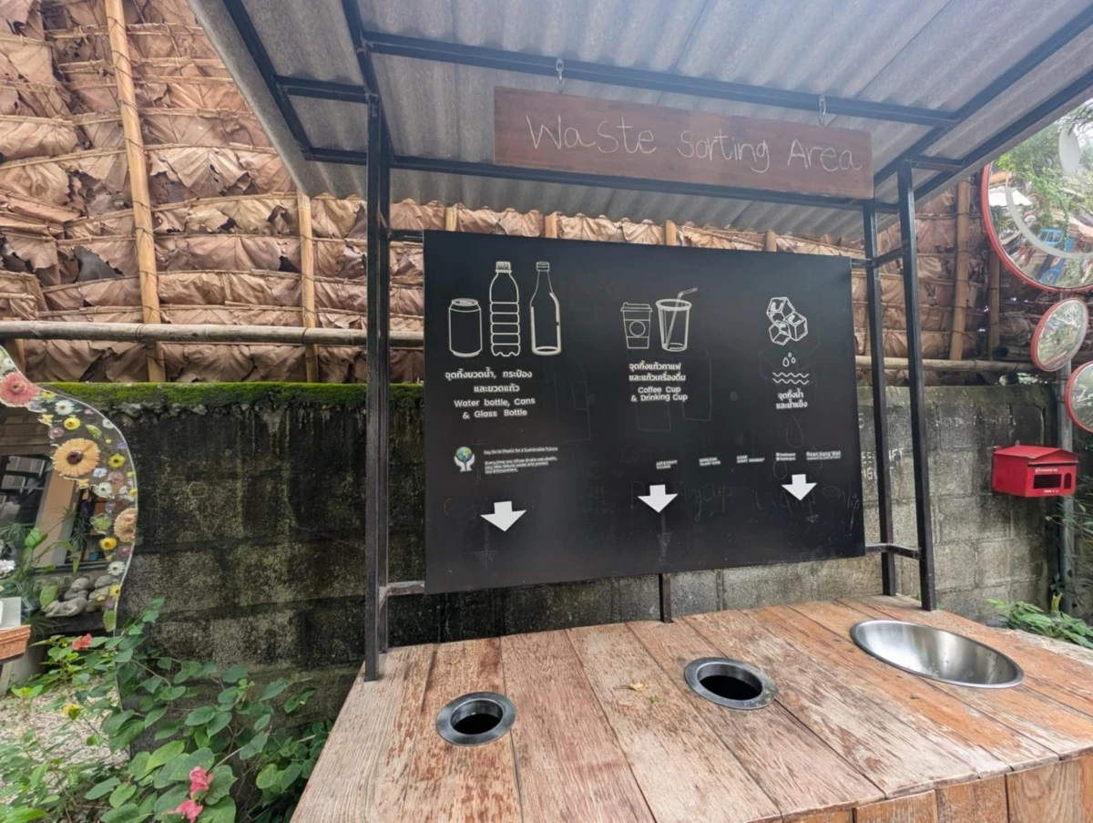 Waste sorting carts at Baan Kang Wat Art Village in Chiang Mai.
