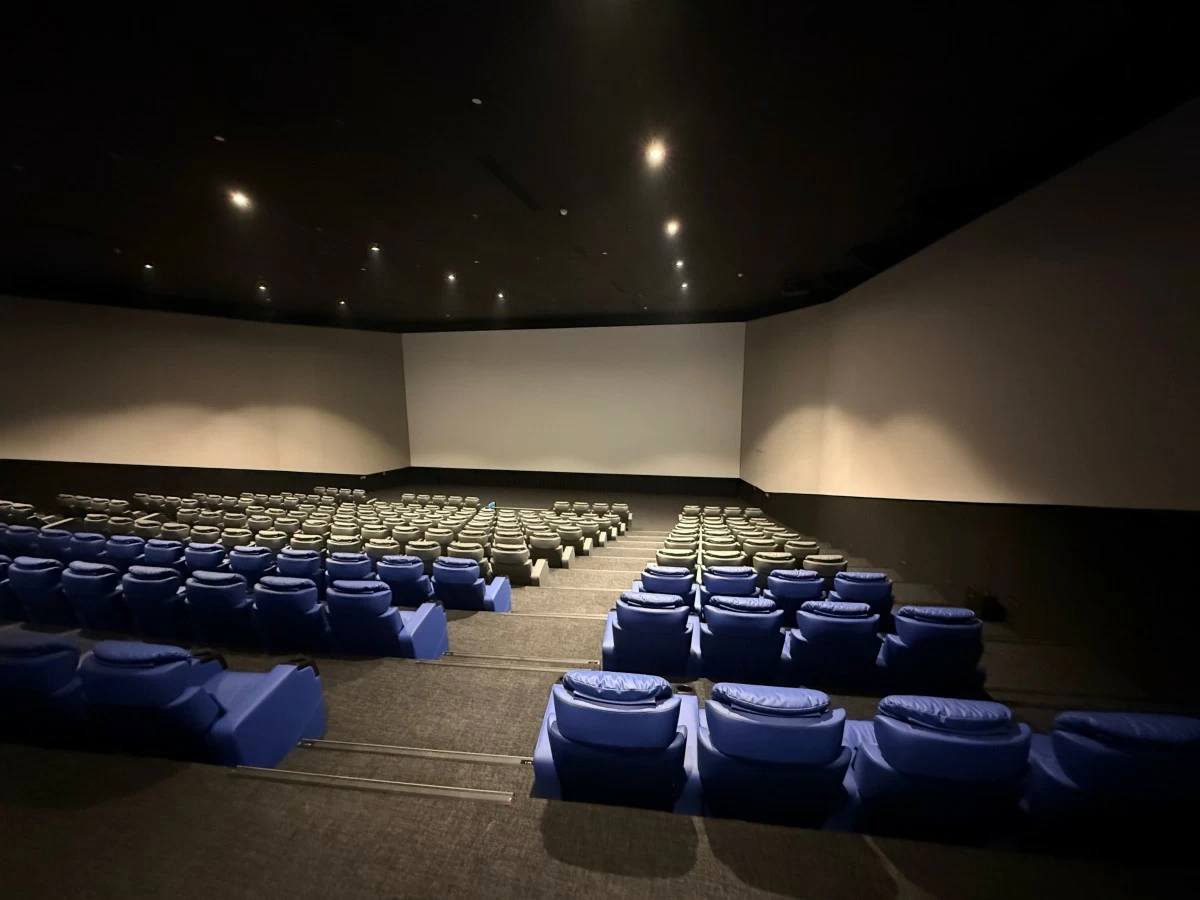 The ScreenX cinema with portions of the right side and left side walls working as extended screens. 
