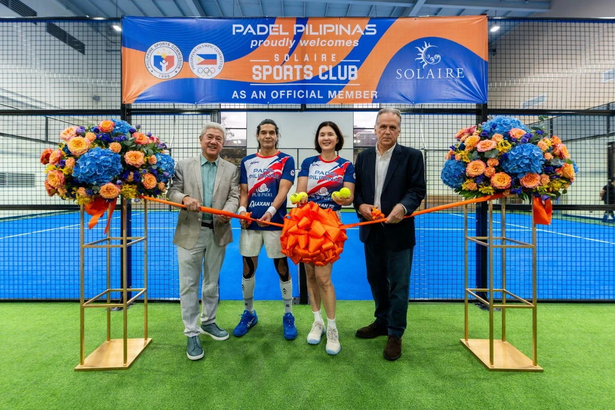 Padel Pilipinas founder Sen. Pia Cayetano (second from right) joins (from left) Bloomberry Resorts Corp. Vice Chairman for Construction and Regulatory Affairs Donato Almeda, Padel Pilipinas Secretary-General Atty. Duane Santos, and Solaire Resort Senior Vice President for Resort Operations David Batchelor during the ceremonial ribbon cutting of the new Solaire Sports Club padel courts.
