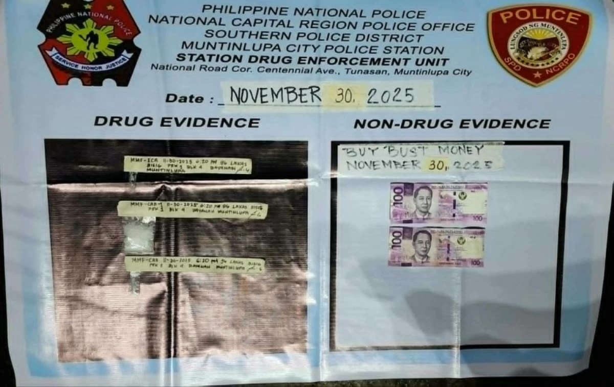 The shabu and marked money seized by the Muntinlupa police (Photo from Muntinlupa police)