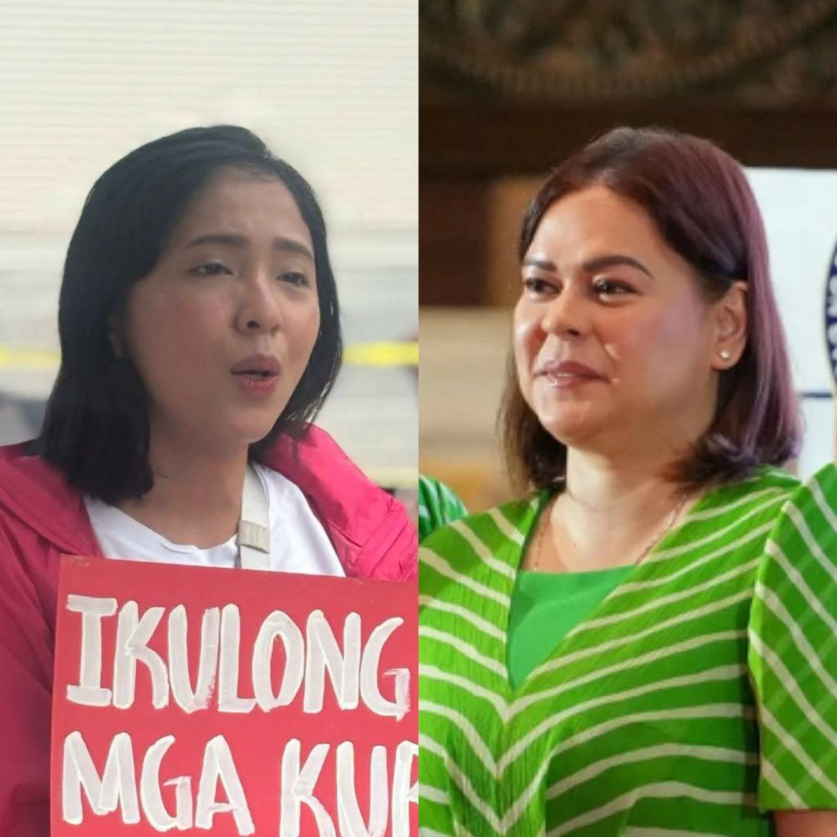 Gabriela Party-list Rep. Sarah Elago (left), Vice President Sara Duterte (Facebook)