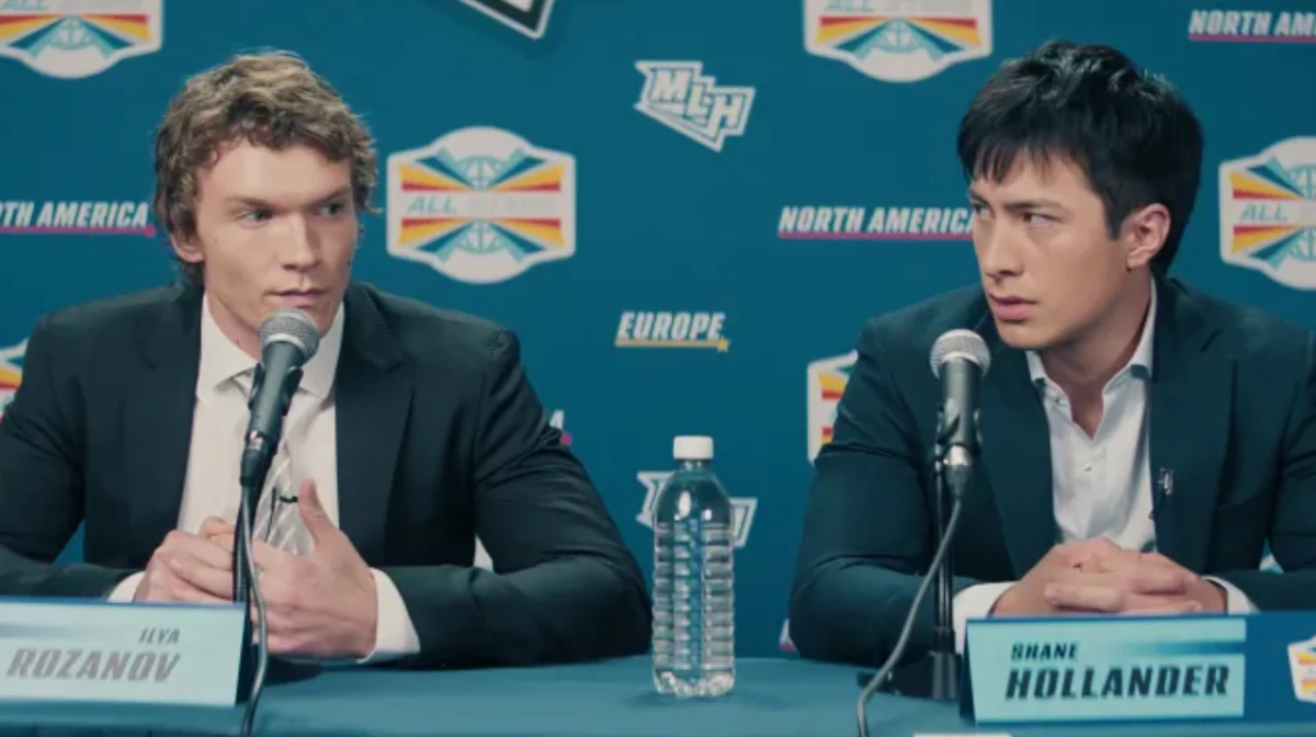 Connor Storrie as Ilya Rozanov and Hudson Williams as Shane Hollander in 'Heated Rivalry' (HBO Max/Crave)