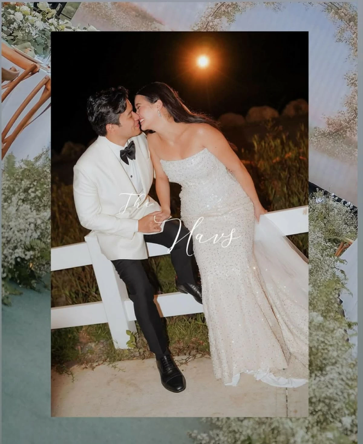 The newlyweds’ Christian wedding ceremony and reception look. (Photo by Nice Print)